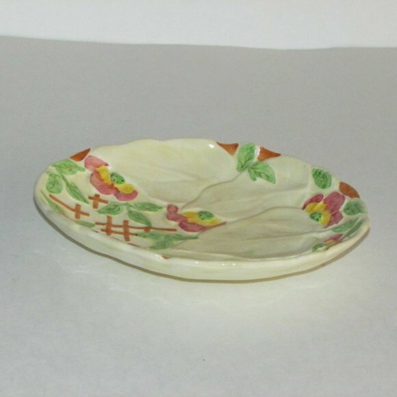 Antique Oval Dish BRENTLEIGH WARE BEECH Hand Painted STAFFORDSHIRE England As Is - Picture 3 of 7